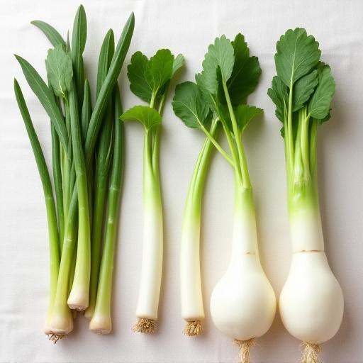 A flat lay of fresh, seasonal Japanese vegetables like bamboo shoots and daikon radish.